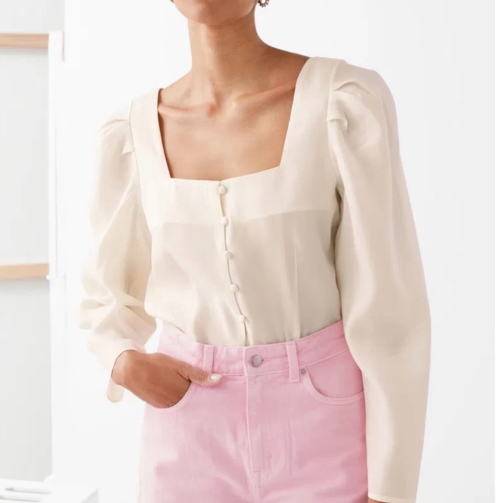 NWT And Other Stories Square Neck Button Down Cream Blouse